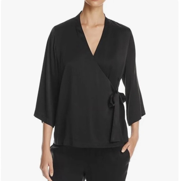 Eileen Fisher Silk Blend V-Neck Black Wrap Top NWT - Picture 1 of 6